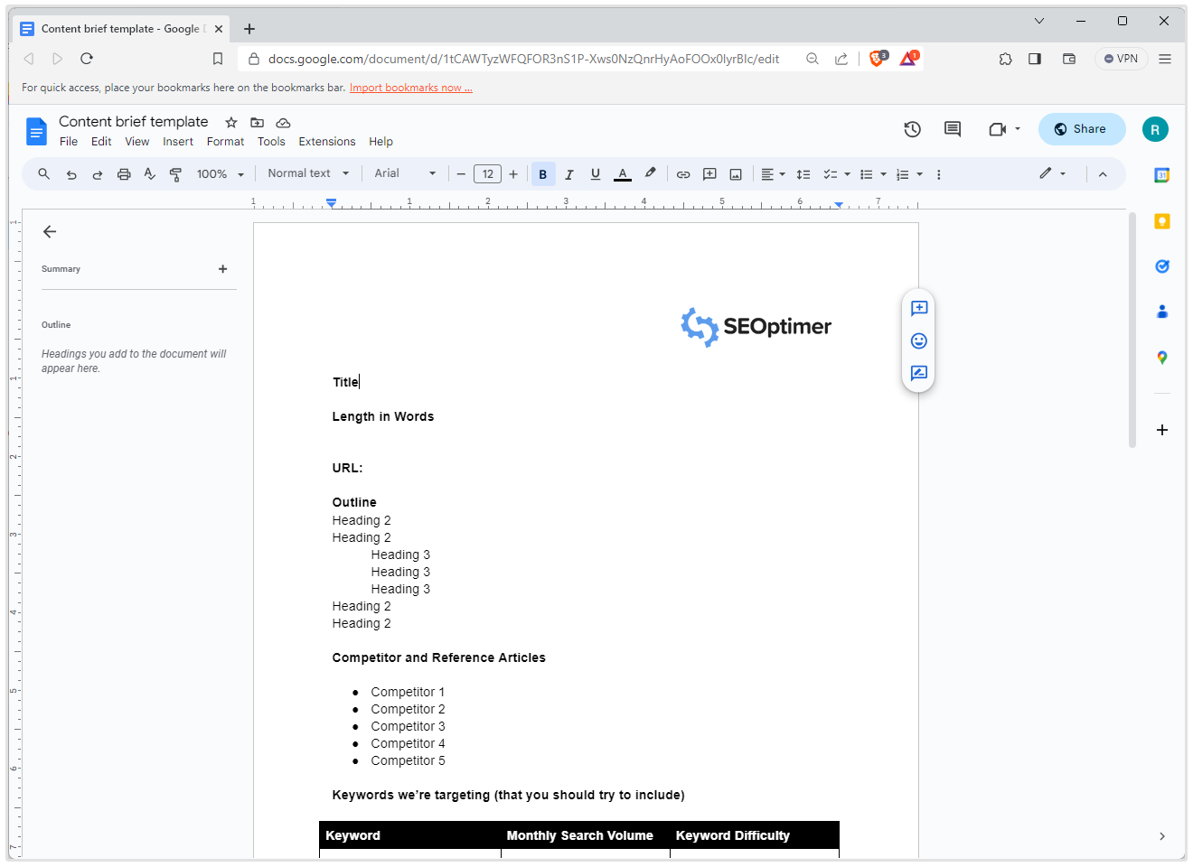 Esempio di briefing sui contenuti
